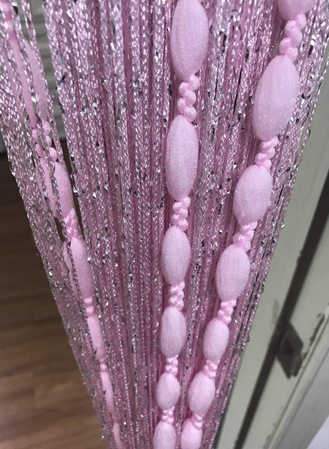 Eyotool Door String Curtain Flat Silver Ribbon Thread with Shaggy Tassel Room Divider, 39’’x79’’ (Pink-style2) - Image 4